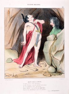 Grafika: Honore Daumier (1808-1879). Historia starożytna Edyp w sfinksie. BIBLIOTEKA ALCAZAR, MARSEILLE autorstwa Honoré Daumier