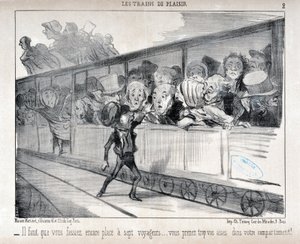 Grafika: Honore Daumier (1808-1879). Charivari pochodzi z 1852 roku: Serie LES TRAINS DE PLEASURE - Musisz zrobić miejsce dla siedmiu pasażerów... jesteś zbyt wygodny w swoim przedziale! MUZEUM SZTUK PIĘKNYCH - PAŁAC LONGCHAMP, MARSEILLE autorstwa Honoré Daumier