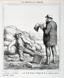Grafika: Honore Daumier (1808-1879). Charivari pochodzi z 1865 r.: Serie LES ARTISTS IN THE CAMPAGNE „” – Zobaczmy, czy to już koniec?… Odpoczynek nadal jest męczący, dopóki…” MUZEUM SZTUK PIĘKNYCH - PAŁAC LONGCHAMP, MARSEILLE autorstwa Honoré Daumier