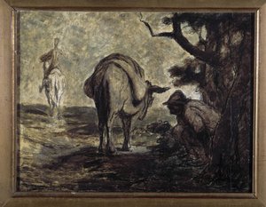 Don Kichot i Sancho Pansa. Ilustracja z powieści Miguela Cervantesa Don Kichot z La Manchy (Genialny Hidalgo Don Kichot z La Manchy). Obraz Honore Daumiera (1808-1879). Olej na płótnie. Słońce. 24x31 Musee des Beaux Arts, Palais Longchamp autorstwa Honoré Daumier