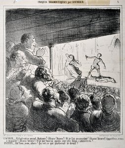 Skecz dramatyczny: "On był twoim kochankiem Madame..." Rycina autorstwa Honore Daumier (1808-1879) w "Le Charivari". Palais Longchamp, Musee des Beaux Arts de Marseille. autorstwa Honoré Daumier