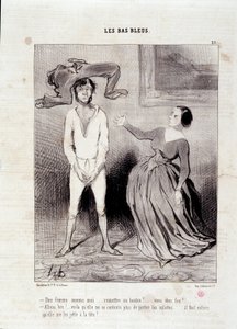 Wyciąg z gazety „” Le Charivari””” Seria „” Les Bas Bleus”” Kobieta taka jak ja... wręczyć guzik? ... jesteś szalony! ... 23 maja autorstwa Honoré Daumier