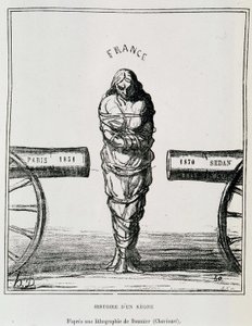 Historia Regne: Francja w ruchu kleszczowym między Paryżem 1851 a Sedanem 1870 - litografia Honore Daumier opublikowana w „Le Charivari”, sd. około 1871 autorstwa Honoré Daumier