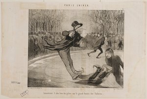 Trudno się popisywać na dużym stawie w Ogrodach Tuileries. autorstwa Honoré Daumier
