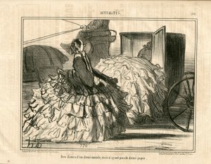 Le Charivari, Satyryczne w B & B, ca. 1855_5_11: Nowości n* 190. Panie półświatka, ale nie spódnic. - Moda, Transport, Krynoliny - Ilustracja kobiet autorstwa Honore Daumier (1808-1879) autorstwa Honoré Daumier