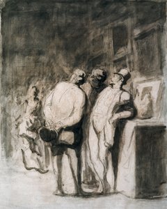 Trzej koneserzy. Rysunek Honore Daumier (1808-1879), sztuka francuska, XIX-wieczny realizm. Instytut Sztuki w Chicago (USA). autorstwa Honoré Daumier
