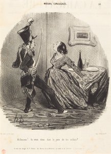 Nieszczęśniku! Chcesz więc zabić ojca swoich dzieci? autorstwa Honoré Daumier