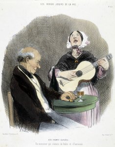 Mężczyzna pijący w towarzystwie piosenkarza – w „Les Beaux Days de la vie” Honoré Daumiera autorstwa Honoré Daumier