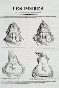 Gruszki: Karykatura przedstawiająca metamorfozę twarzy Ludwika Filipa w gruszkę. Rysunek Honore Daumiera (1808-1879) według oryginalnego rysunku Charlesa Philippona (1806-1862) „La Caricature”, styczeń 1832 Paryż, Musee Carnavalet autorstwa Honoré Daumier