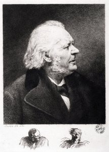 Portret Honore Daumiera (1808-1879), francuskiego rytownika, malarza i rzeźbiarza. Grawerowanie syna Boularda autorstwa Honoré Daumier