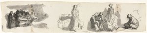 Arkusz opracowań z grupą czterech figur po prawej (recto) autorstwa Honoré Daumier