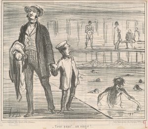 Tutaj tatusiu! ... małpa! ... autorstwa Honoré Daumier