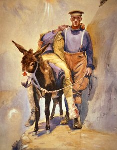 John Simpson Kirkpatrick z 3rd Australian Field Ambulance, który ze swoim osiołkiem ratował rannych żołnierzy pod Gallipoli w 1915 r. autorstwa Horace Moore Jones