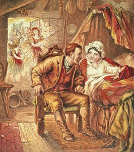 Narodziny Toma Kciuka, ilustracja z Książki obrazkowej naszych pielęgniarek, grawerowana przez Kronheim & Co., 1869