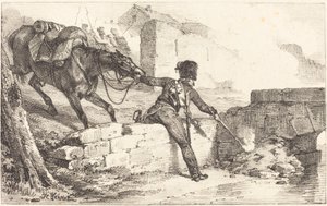 Artylerzysta rozpalający minę autorstwa Emile Jean Horace Vernet