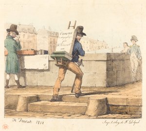 Artysta niosący sztalugi z kamieniem litograficznym autorstwa Emile Jean Horace Vernet
