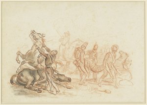 Scena wojny w Hiszpanii: ranny koń zostaje zabity strzałem z pistoletu autorstwa Emile Jean Horace Vernet