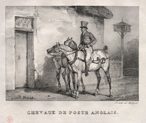 Konie pocztowe, 1823. autorstwa Emile Jean Horace Vernet