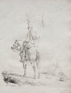 Zbiór esejów litograficznych: Le Lancier en Vedette, 1816. autorstwa Emile Jean Horace Vernet