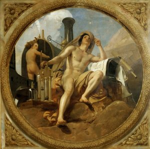 Geniusz pary na ziemi Obraz sufitowy, Salle des Pas perdus, 1839-1847. autorstwa Emile Jean Horace Vernet