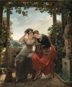 Młode dziewczyny przeglądające się w lustrze autorstwa Hortense Haudebourt Lescot