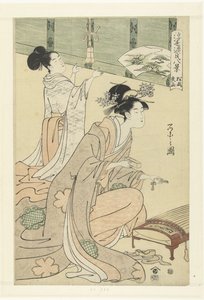 Wieczorny deszcz i wiatr w sosnach. Matsukaze yau (tytuł na obiekcie) Osiem pływających twarzy świata z historii Genji. (tytuł serii) Ukiyo Genji hakkei (tytuł serii na obiekcie)
