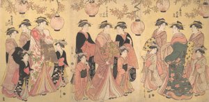 Jesienna Parada Yoshiwara, ok. godz. 1793. autorstwa Hosoda Eishi