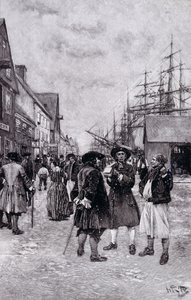 Wzdłuż Water Front w Starym Nowym Jorku, ilustracja z „Ewolucji Nowego Jorku” Thomasa A. Janviera, wyd. w Harper
