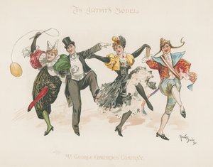 Grupa dwóch mężczyzn i dwóch kobiet, wszyscy w kostiumach, podczas tańca (kolorowa litografia) autorstwa Howard Davie