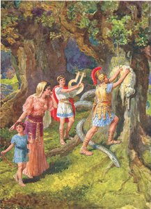 „Jason oderwał runo z pnia drzewa”, ilustracja do „Jak Argonauci przypłynęli do Kolchidy”, z książki „Bohaterowie greckich bajek” Charlesa Kingsleya (1819-75) (kolor litho) autorstwa Howard Davie