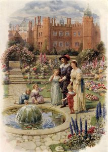 Król Karol I i królowa Henrietta w Hampton Court (kolor lito) autorstwa Howard Davie