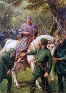 „Robin Hood spotyka biskupa Hereford” (kolor lito) autorstwa Howard Davie
