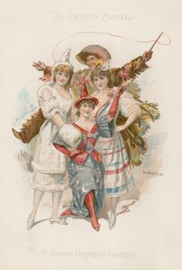 Trzy tancerki w kostiumach z mężczyzną trzymającym bat (kolorowa litografia) autorstwa Howard Davie