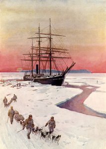 Rozładunek „Terra Nova” w McMurdo Sound (kolor lito) autorstwa Howard Davie