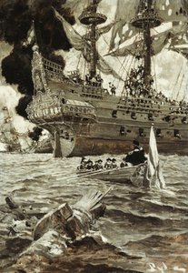 Transakcja biznesowa: Admirał przybył w swoim koncercie państwowym, autorstwa Howard Pyle