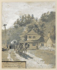 Old Government Toll Gate z Westward Bound Express, rysunek ilustracji do artykułu autorstwa Howard Pyle