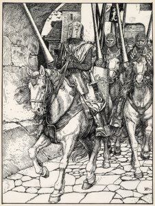 Odjechali ze zgrzytem kopyt i dzwoniąc zbroją autorstwa Howard Pyle