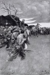 Jego armia zerwała się i poszła za nim, płacząc i szlochając", ilustracja z "General Lee as I Knew Him" autorstwa A.R.H. Ransona, opublikowana w Harper