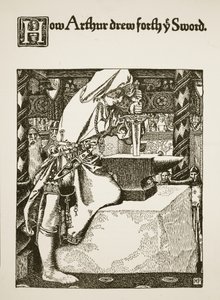 Jak Artur wyciągnął miecz, ilustracja z „Historii króla Artura i jego rycerzy”, 1903 autorstwa Howard Pyle