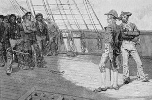 Impresja amerykańskich marynarzy, ilustracja z „Kołyski naszego kraju” Thomasa Wentwortha Higginsona, wyd. w Magazynie Harpera, 1884 autorstwa Howard Pyle