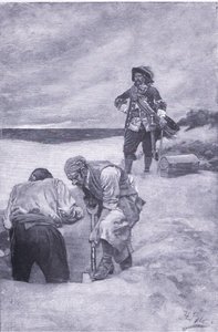 Kidd na Gardiners Island, z Księgi piratów Howarda Pylesa wydanej przez Harper & Bros, 1921 autorstwa Howard Pyle