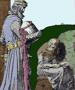 Król Artur (Artus) i wiedźma. Ilustracja Howarda Pyle