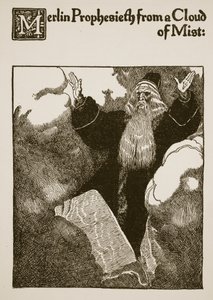 Merlin prorokuje z obłoku mgły, ilustracja z 
