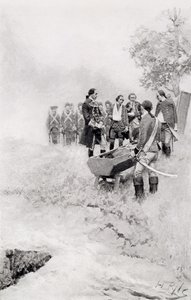 The Burial of Braddock, ilustracja z „Pułkownik Washington” Woodrowa Wilsona, wyd. w Magazynie Harpera, 1896 autorstwa Howard Pyle