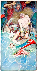 Połów ryb przez Thora i Hymira, z Legendy ludowe o morzu, Harpers Magazine, 1902 autorstwa Howard Pyle