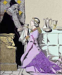 Opłata Viviane urzeka Merlina Zaklinacza. Ilustracja Howarda Pyle