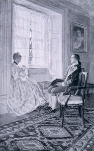Washington i Mary Philipse, ilustracja z „Pułkownik Washington” Woodrowa Wilsona, wyd. w Magazynie Harpera, 1896 autorstwa Howard Pyle
