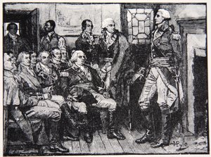 Waszyngton i jego generałowie na naradzie, 15 marca 1783, ilustracja z Harper