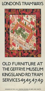 „Old Furniture At The Geffrye Museum”, plakat London County Council LCC Tramways, 1924 autorstwa Howard Spear