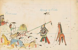 Pawnees and Heap of Birds, 1874-75 (długopis, atrament i toaleta na papierze księgowym)